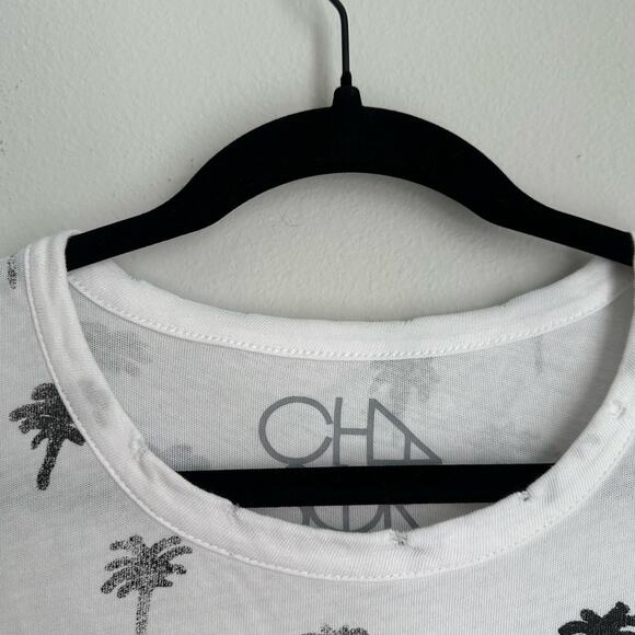 Chaser White Graphic Palm Tree Short Sleeve Tee Shirt Women's Medium - Picture 4 of 6